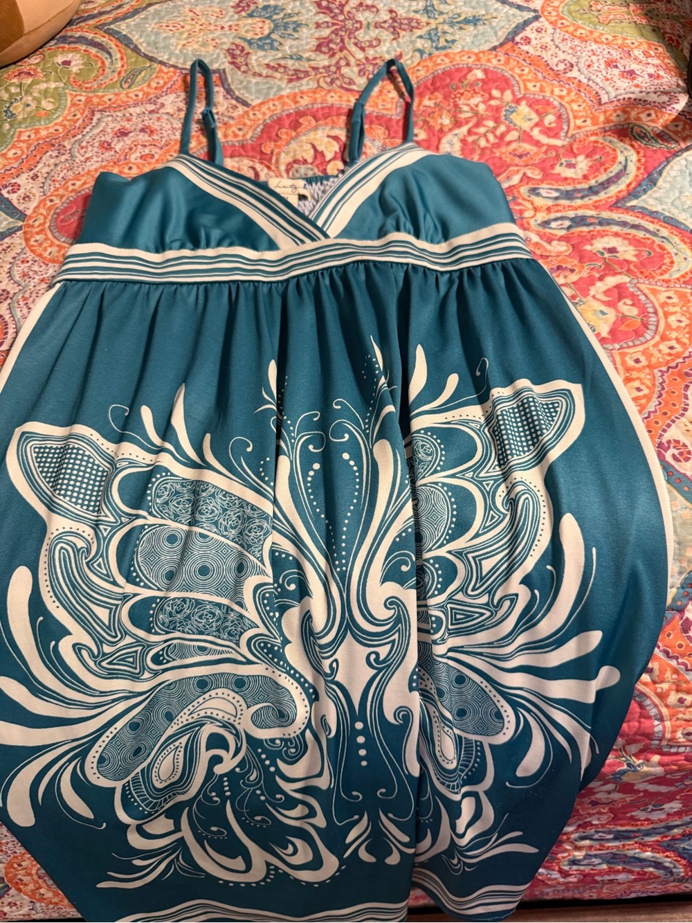 Forever 21 Teal and White Striped V-Neck Sundress